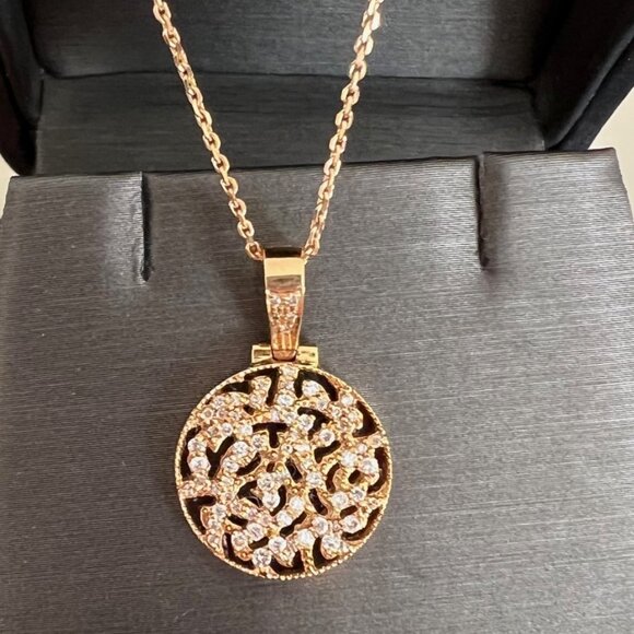 Tresor Signature Logo Diamond Pendant 18kt rose gold 18" chain necklace EUC - Picture 3 of 12